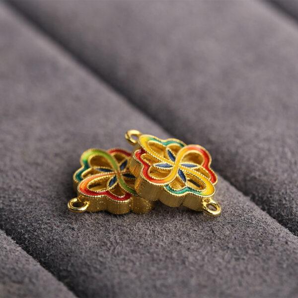 gild sterling silver hollow flower shape connector bead, red and yellow enamel flower bead, 2 pieces / 5 pieces - Image 4