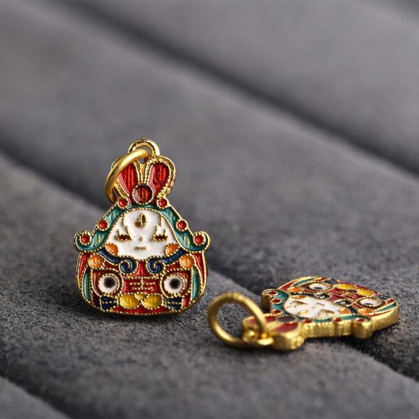 gild sterling silver rabbit shape charm bead, red and white enamel flower charm, 2 pieces / 5 pieces - Image 4