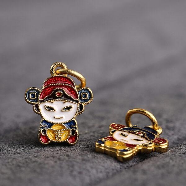 gild sterling silver little God of Wealth shape charm, red and blue enamel charm bead, 2 pieces / 5 pieces - Image 4