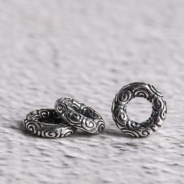 retro abstract cloud pattern rondelle shape s925 sterling silver bead, oxidized silver bead - Image 4