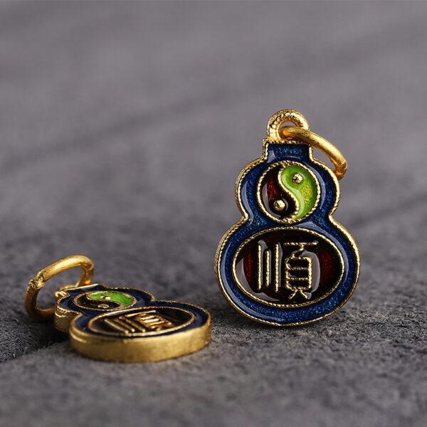 gild sterling silver gourd shape charm, red and blue Tai Chi pattern enamel bead, 2 pieces / 5 pieces - Image 4
