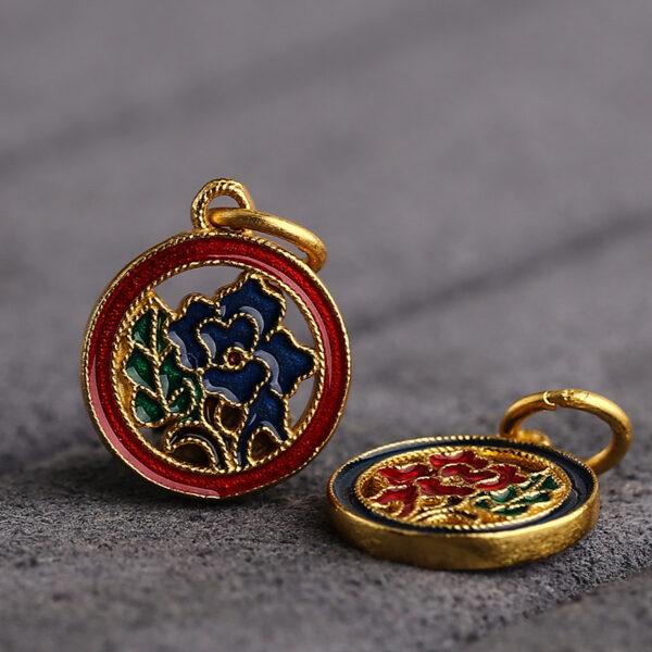 gild sterling silver hollow rose flower shape charm, round enamel bead, 2 pieces / 5 pieces - Image 4