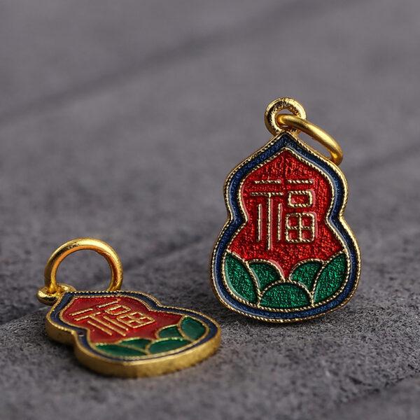 gild sterling silver gourd shape charm, 福 pattern enamel bead, 2 pieces / 5 pieces - Image 4