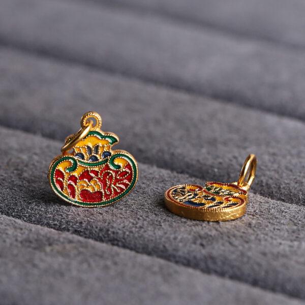 gild sterling silver flower shape charm, blue and red enamel bead, 2 pieces / 5 pieces - Image 3