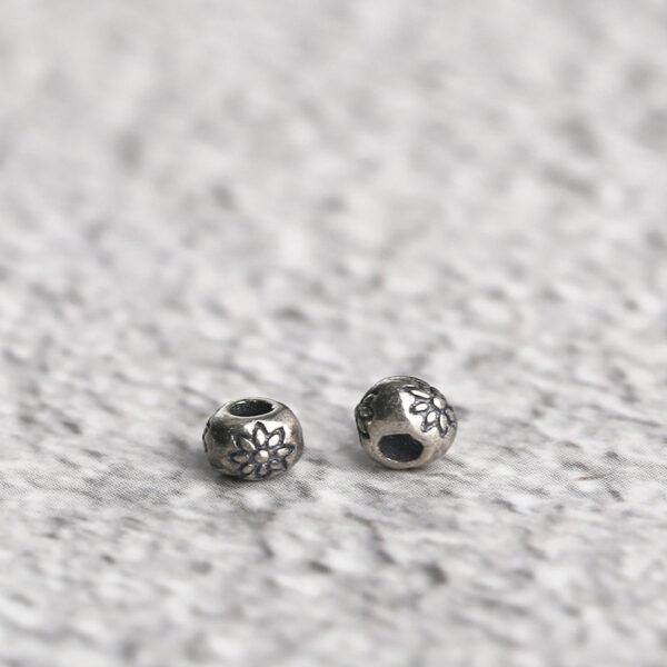 lotus flower pattern oblate shape s925 sterling silver bead, oxidized silver bead - Image 4