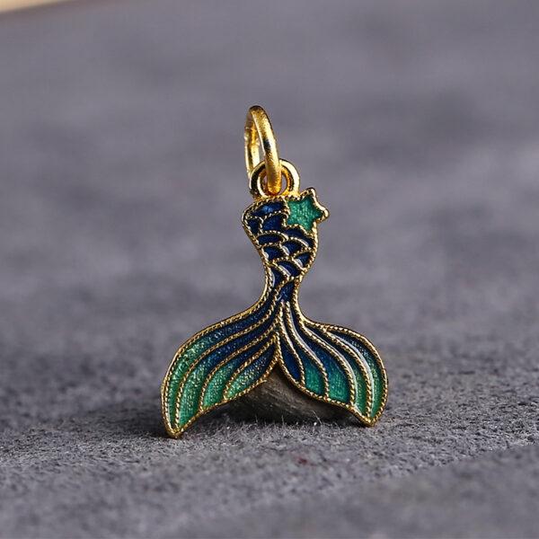 gild sterling silver fish tail shape charm, red and blue enamel bead, 5 pieces / 10 pieces - Image 4