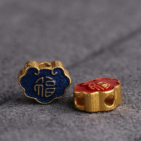 gild sterling silver 福 pattern cloud shape bead, red and blue enamel bead, 5 pieces / 10 pieces - Image 4
