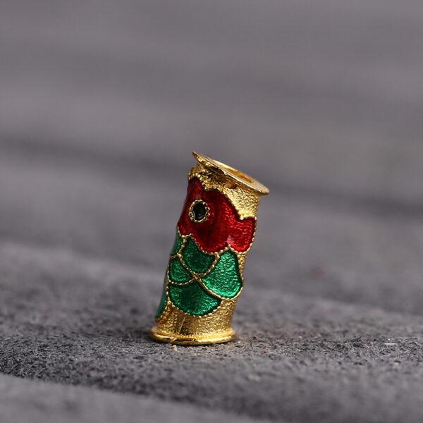 gild sterling silver koi pattern tube shape bead, red and green enamel bead, 5 pieces / 10 pieces - Image 4