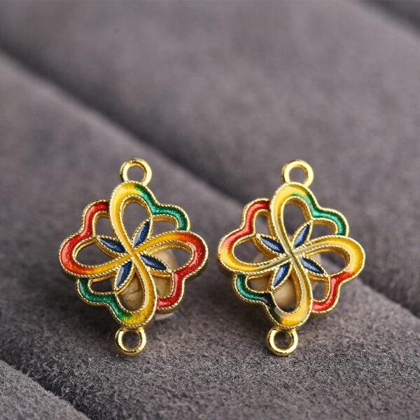 gild sterling silver hollow flower shape connector bead, red and yellow enamel flower bead, 2 pieces / 5 pieces - Image 5