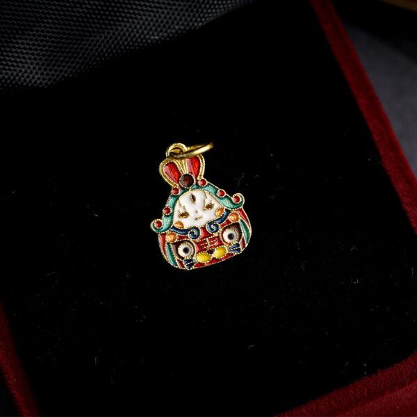 gild sterling silver rabbit shape charm bead, red and white enamel flower charm, 2 pieces / 5 pieces - Image 5