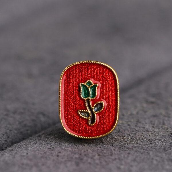 gild sterling silver rose flower pattern oval shape bead, red and green enamel bead, 2 pieces / 5 pieces - Image 5