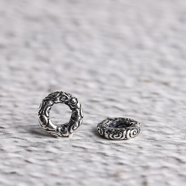 retro abstract cloud pattern rondelle shape s925 sterling silver bead, oxidized silver bead - Image 5