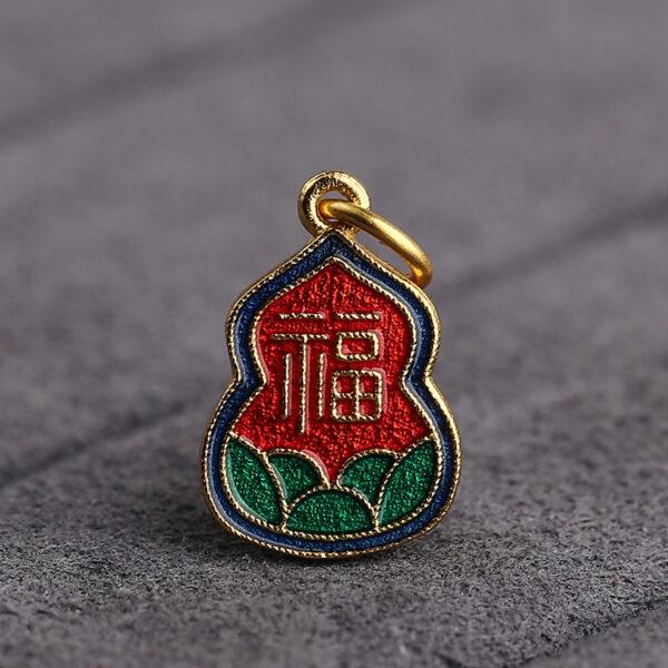 gild sterling silver gourd shape charm, 福 pattern enamel bead, 2 pieces / 5 pieces - Image 5