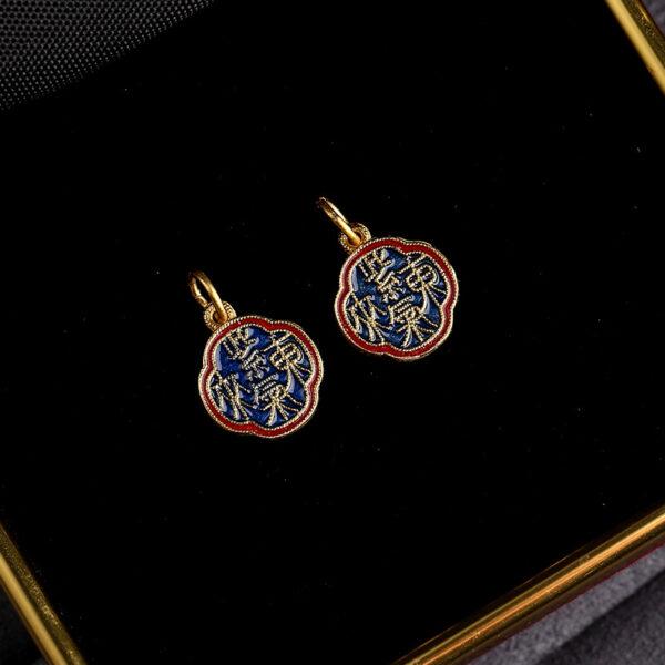 gild sterling silver flower shape charm, blue and red enamel bead, 2 pieces / 5 pieces - Image 3