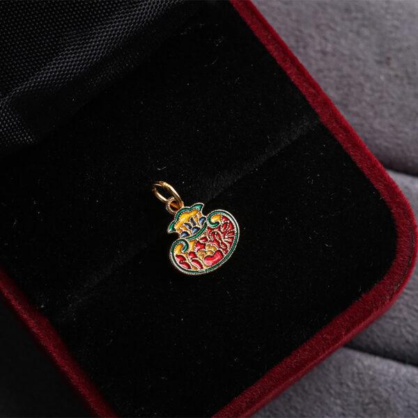 gild sterling silver flower shape charm, blue and red enamel bead, 2 pieces / 5 pieces - Image 5