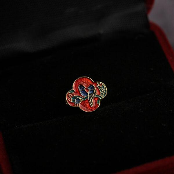 gild sterling silver birds on branch pattern bead, blue and red enamel flower bead, 2 pieces / 5 pieces - Image 5