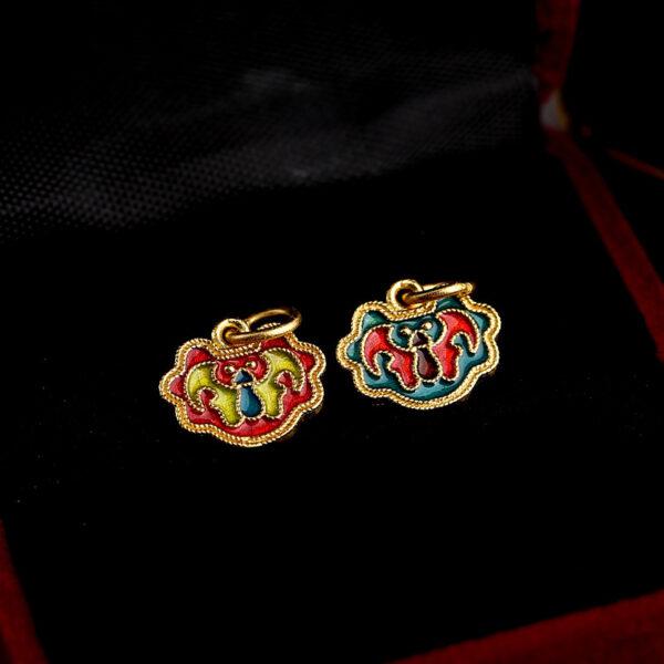 gild sterling silver bat pattern charm, blue and red enamel flower bead, 2 pieces / 5 pieces - Image 5
