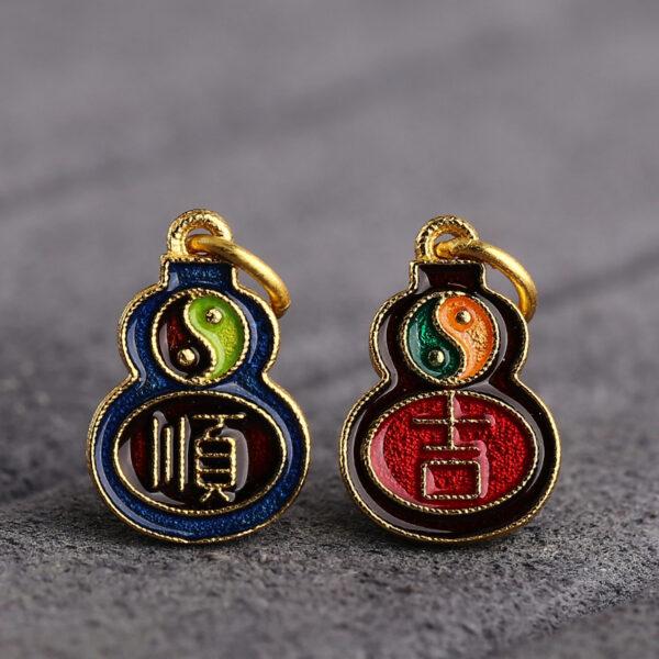 gild sterling silver gourd shape charm, red and blue Tai Chi pattern enamel bead, 2 pieces / 5 pieces - Image 5