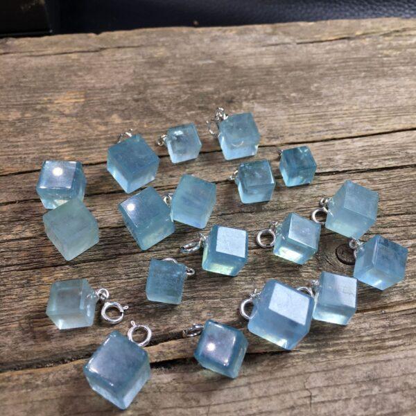 simple cube shape natural aquamarine bead sterling silver charm - Image 5