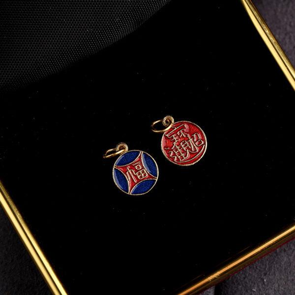 gild sterling silver charm, enamel bead with flower pattern, 2 pieces / 5 pieces - Image 5