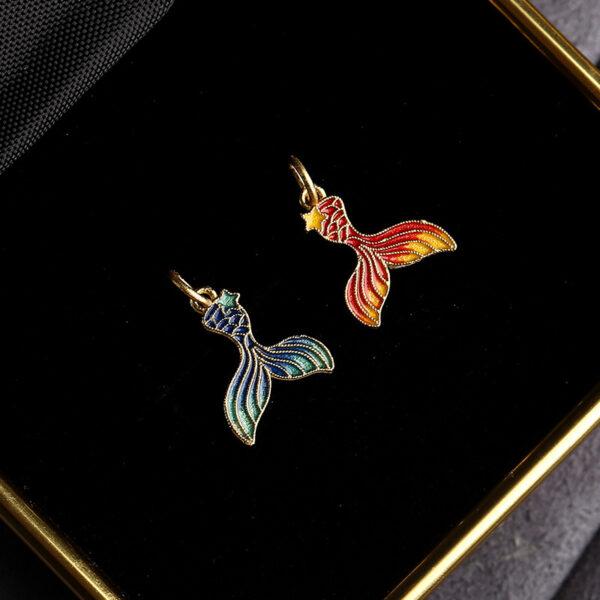 gild sterling silver fish tail shape charm, red and blue enamel bead, 5 pieces / 10 pieces - Image 5
