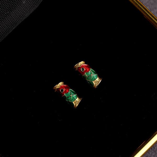 gild sterling silver koi pattern tube shape bead, red and green enamel bead, 5 pieces / 10 pieces - Image 5