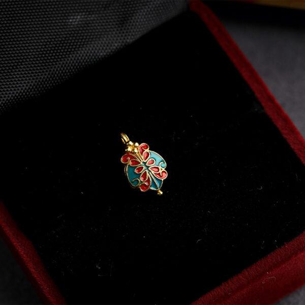 gild sterling silver butterfly shape charm, red and green enamel bead, 2 pieces / 5 pieces - Image 5