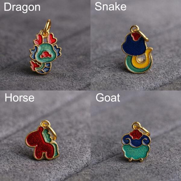 A set of gild sterling silver Chinese Zodiac Animals shape charm, colorful enamel bead - Image 5