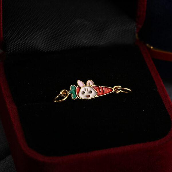 gild sterling silver rabbit and carrot shape double rings charm, red and white enamel flower bead, 2 pieces / 5 pieces - Image 5