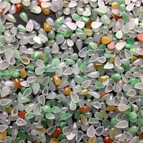 nice flat bottom droplet shape genuine natural icy colorful jadeite center stone bead, jade ring bead - Image 5