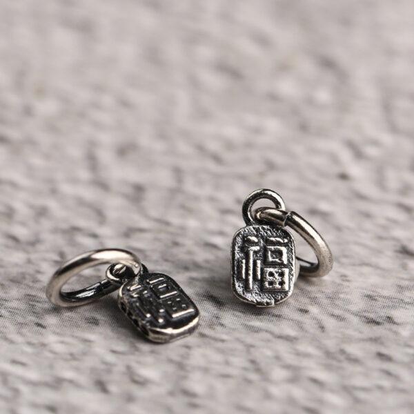 福 pattern oval shape s925 sterling silver charm bead, oxidized silver bead - Image 5