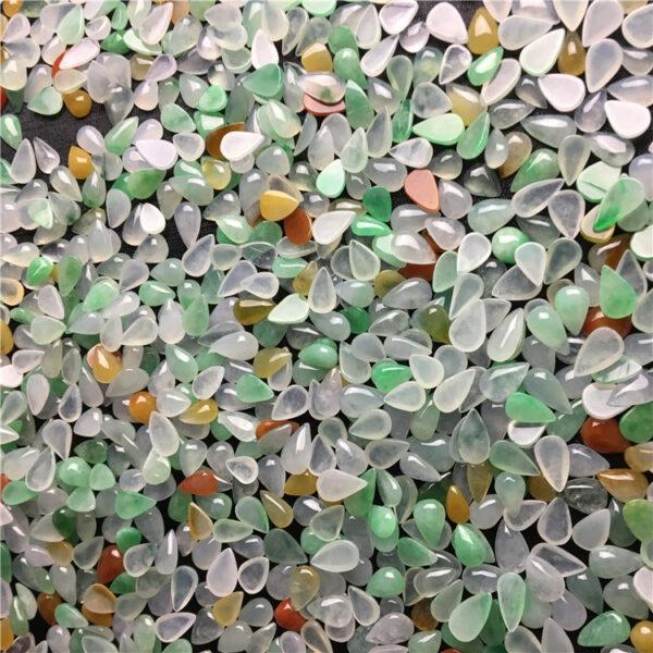 nice flat bottom droplet shape genuine natural icy colorful jadeite center stone bead, jade ring bead - Image 6
