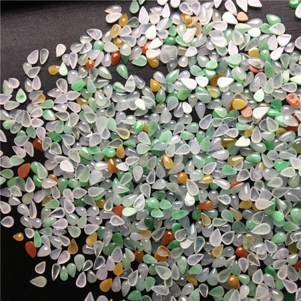 nice flat bottom droplet shape genuine natural icy colorful jadeite center stone bead, jade ring bead - Image 7