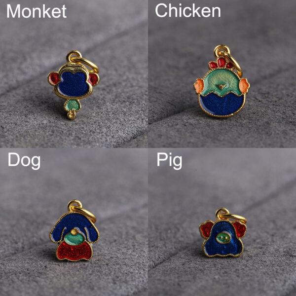 A set of gild sterling silver Chinese Zodiac Animals shape charm, colorful enamel bead - Image 6