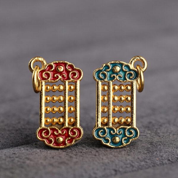 gild sterling silver abacus shape charm bead, red and blue enamel charm