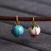 gild sterling silver flower bud shape charm bead, colorful enamel charm