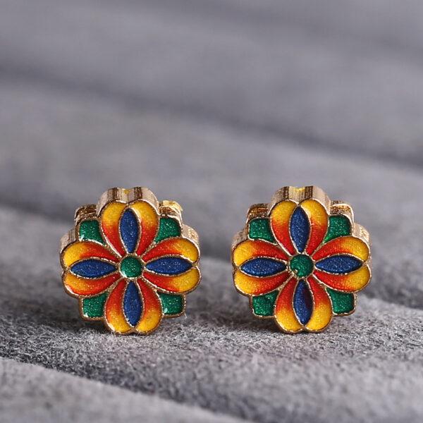 gild sterling silver four leaf flower shape bead, colorful enamel flower bead