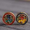 gild sterling silver hollow koi pattern round shape bead, colorful enamel fish bead