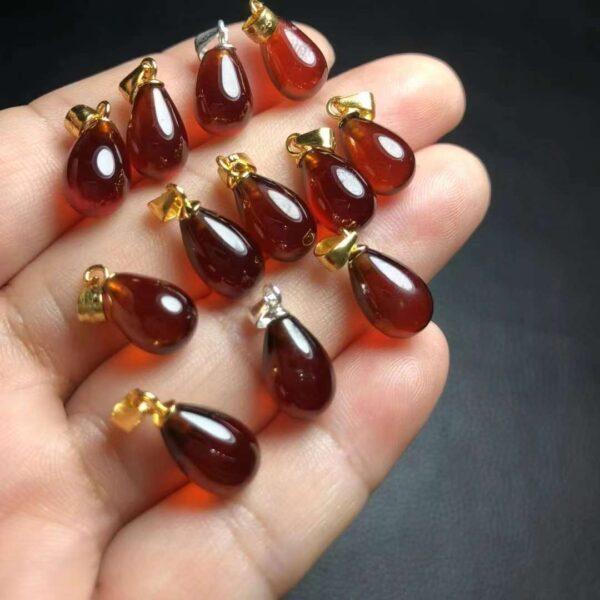 droplet shape natural wine red garnet bead sterling silver charm