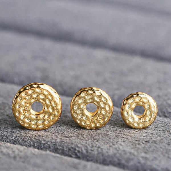 pits pattern rondelle shape gild s925 sterling silver bead, golden rondelle bead