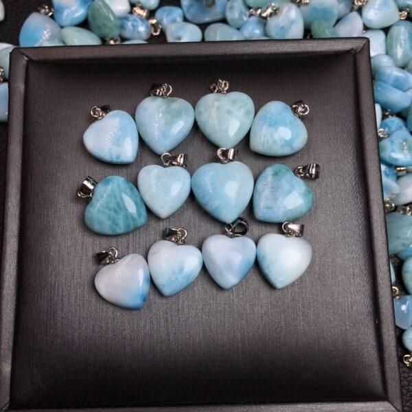 heart shape natural larimar bead sterling silver charm