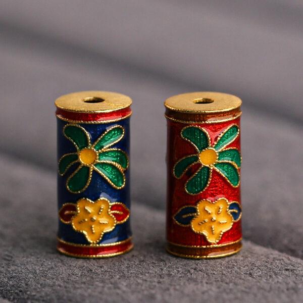 flowers pattern tube shape gild sterling silver bead, colorful enamel bead