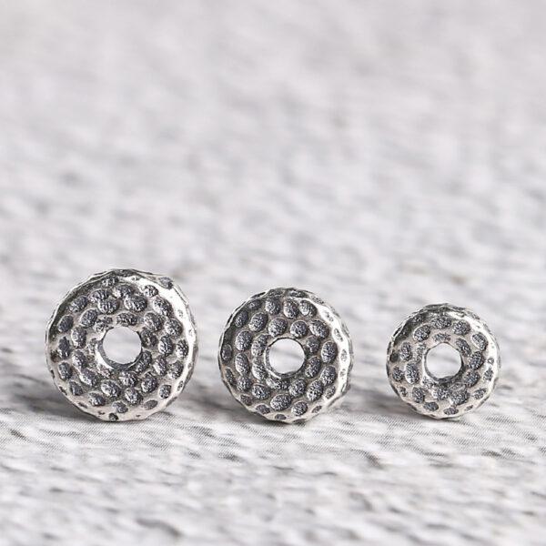small pits rondelle shape s925 sterling silver bead, silver rondelle bead