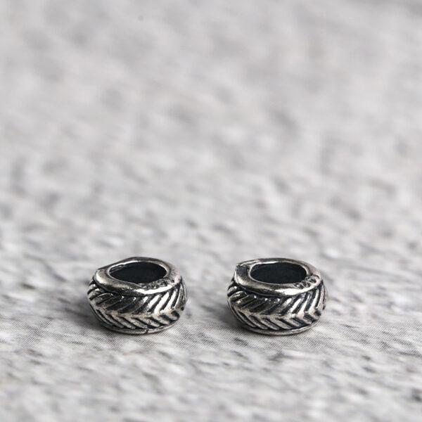 feather pattern ring shape s925 sterling silver bead, oxidized silver ring bead