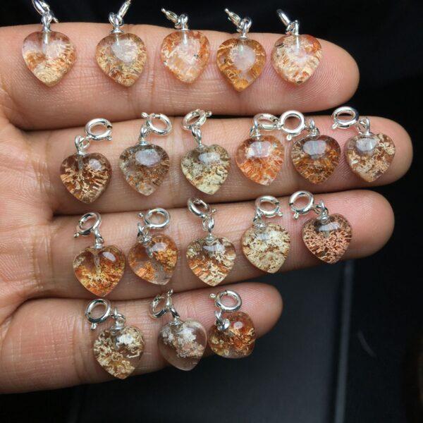 heart shape natural colorful phantom quartz bead sterling silver charm