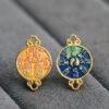 gild sterling silver Taoist Runes pattern round shape bead, orange enamel bead, 2 pieces / 5 pieces