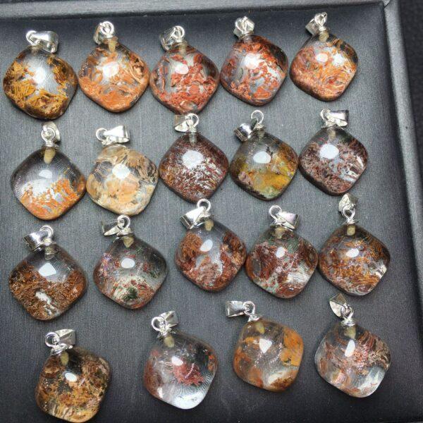 diamond shape natural colorful phantom quartz bead sterling silver charm