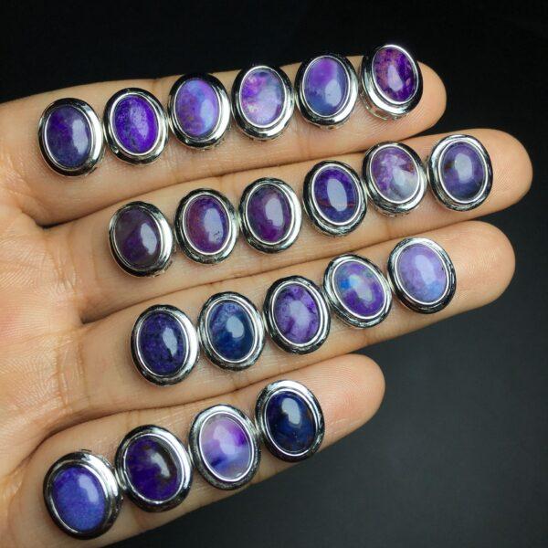 oval shape natural sugilite bead inlaid sterling silver charm pendant
