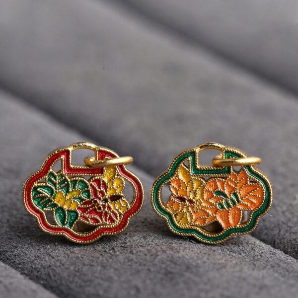 hollow flower pattern ruyi shape gild sterling silver charm bead, enamel flower charm