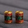 abstract cloud pattern pillar shape gild sterling silver bead, enamel pillar bead